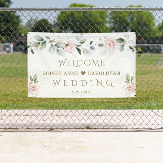 Blozende bloemen groen gouden bladrijk huwelijks w spandoek (Insitu)