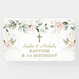 Blozende bloemen groen gouden verlaat doop welkoms spandoek