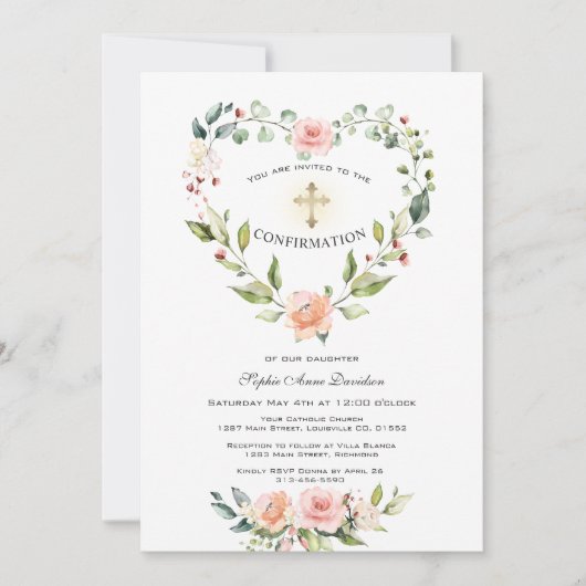 Blozende bloemen hartvormige lijst kruis meisje co kaart (Voorkant)