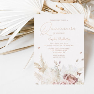 Blozende Bloemen Ivoren Quinceanera Feest Roze Gou Folie Uitnodiging