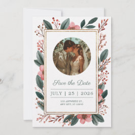 Blozende bloemen kader Save the Date uitnodiging