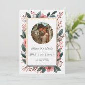 Blozende bloemen kader Save the Date uitnodiging (Staand voorkant)