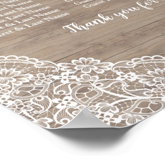 Blozende Bloemen Kant Houten Trouw Zitplaats Chart Poster (Hoek)