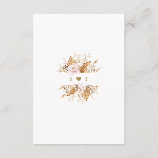 Blozende bloemen Pampasgras Gouden Trouwdetails Informatiekaartje (Achterkant)