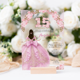 Blozende bloemen Prinsessenjurk Coquette Quinceane Acryl Uitnodigingen
