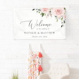 Blozende Bloemen, Roze Bloemen, Boho, Trouw Welkom Spandoek