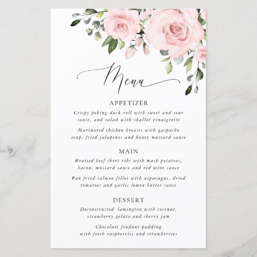 Blozende Bloemen, Roze Bloemen, Bruidsfeest Menu (Voorkant)