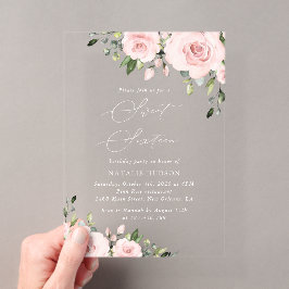 Blozende Bloemen, Roze Bloemen, Groene Bladeren, S Acryl Uitnodigingen