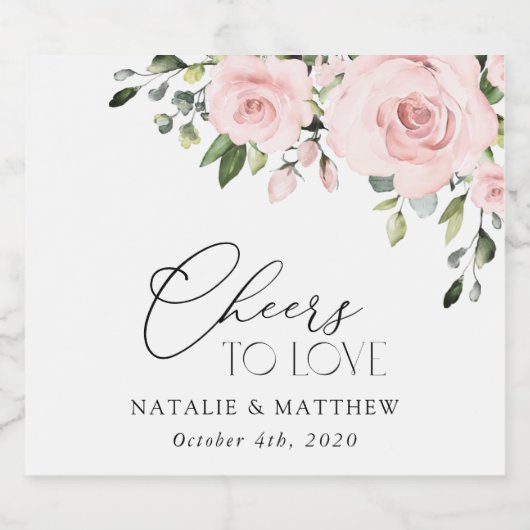 Blozende Bloemen, Roze Bloemen, Groene Planten, Br Sparkling Wijnetiket (Enkel label)