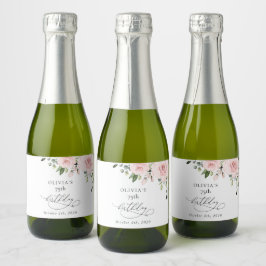 Blozende Bloemen, Roze Bloemen, Groene Planten, Ve Sparkling Wijnetiket