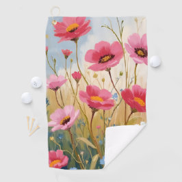 Blozende Bloemen | Roze Bloemenweide Bloemig Golfhanddoek
