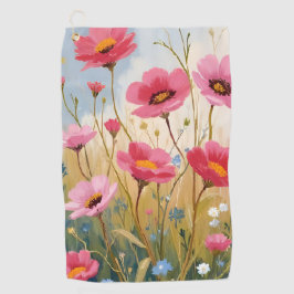Blozende Bloemen | Roze Bloemenweide Bloemig Golfhanddoek