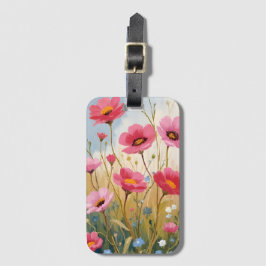 Blozende Bloemen | Roze Bloemenweide Bloemstuk Bagagelabel