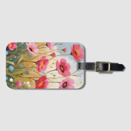Blozende Bloemen | Roze Bloemenweide Bloemstuk Bagagelabel