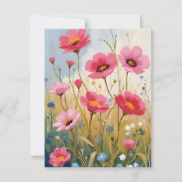 Blozende Bloemen | Roze Bloemenweide Bloemstuk Bedankkaart
