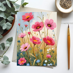 Blozende Bloemen Roze Bloemenweide Bloemstuk Briefkaart