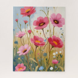 Blozende Bloemen | Roze Bloemenweide Bloemstuk Legpuzzel