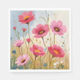 Blozende Bloemen | Roze Bloemenweide Bloemstuk Servet