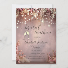 Blozende bloemen slingerlichten Champagne bruiloft Kaart