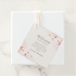 Blozende bloemen trouw welkomstcadeautag bedankjes labels