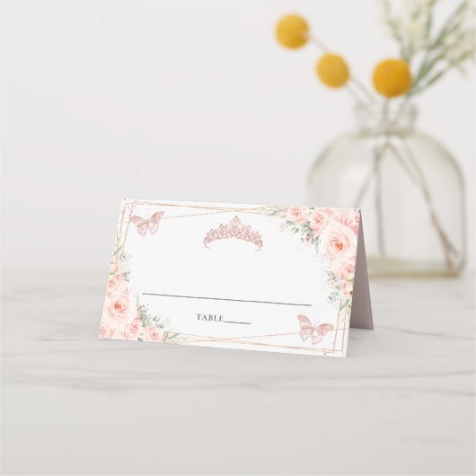 Blozende bloemen vlinders Quinceanera 16e verjaard Plaatskaartje (Achterkant)