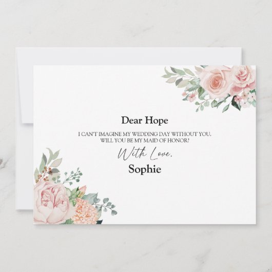 Blozende Bloemen Witte Trouw Bruidsmeisje Voorstel Kaart (Achterkant)