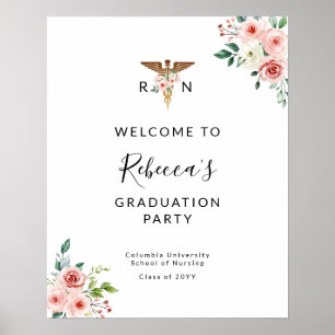 Blozende bloemencaduceus verpleegster afstudeer we poster
