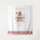 Blozende bloemenfee Cute 4e verjaardag achtergrond Wandkleed (Voorkant)