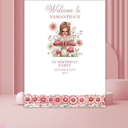 Blozende bloemenfee Cute 4e verjaardag achtergrond Wandkleed