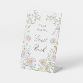 Blozende bloemenframe gastboek reclamebord met voetstuk