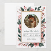 Blozende Bloemenframe Sla de Datum Kladuitnodiging Save The Date (Voorkant / Achterkant)