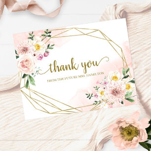Blozende bloemengeometrische bruiloftsdankjewel briefkaart