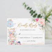 Blozende Bloemengezellige Theepartij Bruidsborrel  RSVP Kaartje (Staand voorkant)