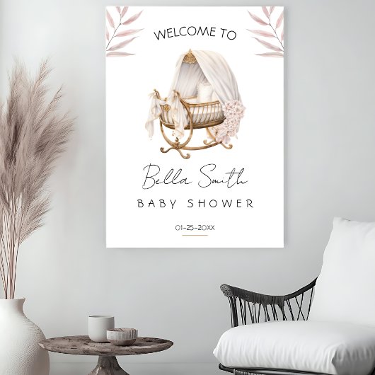 Blozende bloemengoud wieg babyshower welkom poster