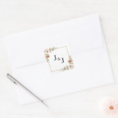 Blozende bloemenkader initialen bruiloft vierkante sticker (Envelop)
