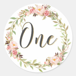 Blozende bloemenkrans EEN 1e verjaardag meisje Chi Ronde Sticker