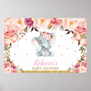 Blozende bloemenslurf Olifant Baby Shower Feest Ac Poster