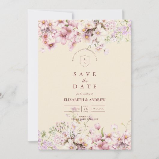 Blozende bloementuin bruiloft save the date (Voorkant)