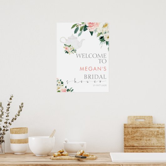 Blozende bloemethee feest bruids douche welkom bor poster (Keuken)