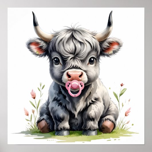 Blozende bloemige baby Highland koe poster (Voorkant)