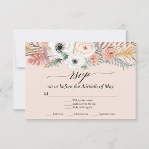Blozende bloemige boho pampas gras tropische palm  RSVP kaartje