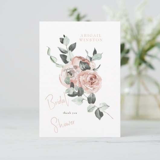 Blozende bloemige eucalyptus bruidsdouche  bedankkaart (Staand voorkant)