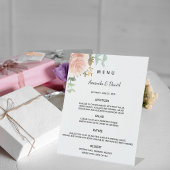 Blozende bloemige eucalyptus groen diner menu reclamebord met voetstuk