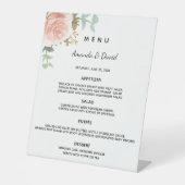 Blozende bloemige eucalyptus groen dinner menu reclamebord met voetstuk (Voorkant)