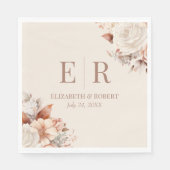 Blozende Bloemige Mocca Mousse Monogram Trouwfeest Servet (Voorkant)