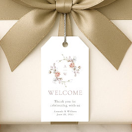 Blozende bloemige monogram trouwbegroeting cadeaulabel