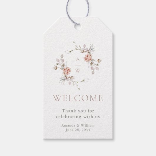 Blozende bloemige monogram trouwbegroeting cadeaulabel (Voorkant)