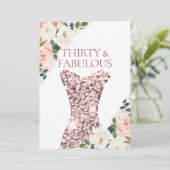 Blozende bloemige roze gouden glansjurk 30e verjaa kaart (Staand voorkant)