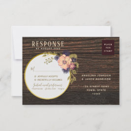 Blozende Bloemige Rustieke Houten Retouradres Brui RSVP Kaartje