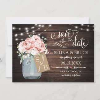 Blozende bloemige rustieke houten 'Save the Date'- Kaart